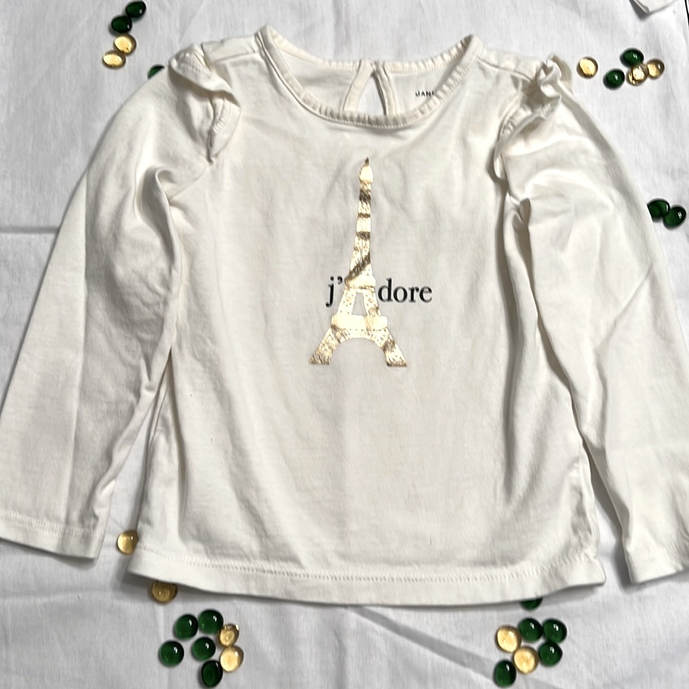 Eiffel Tower ruffle shoulder tee long sleeve